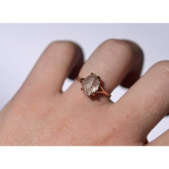 14k Rose Gold Ring Raw Stone Ring Rough Diamond Ring Wedding Band Unique - Picture 5 of 6